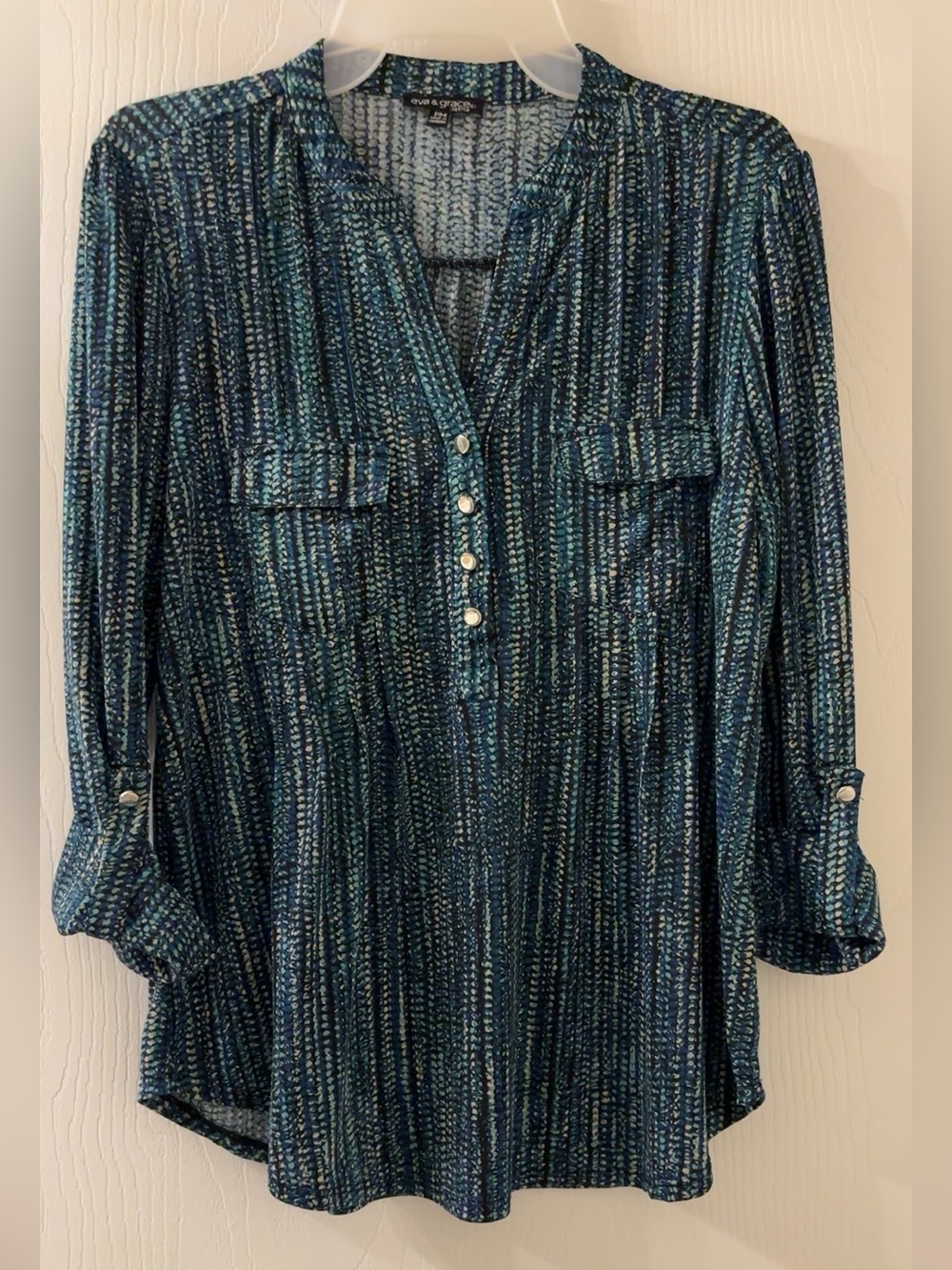 Ava & Grace Teal Patterned Button-Front Tunic